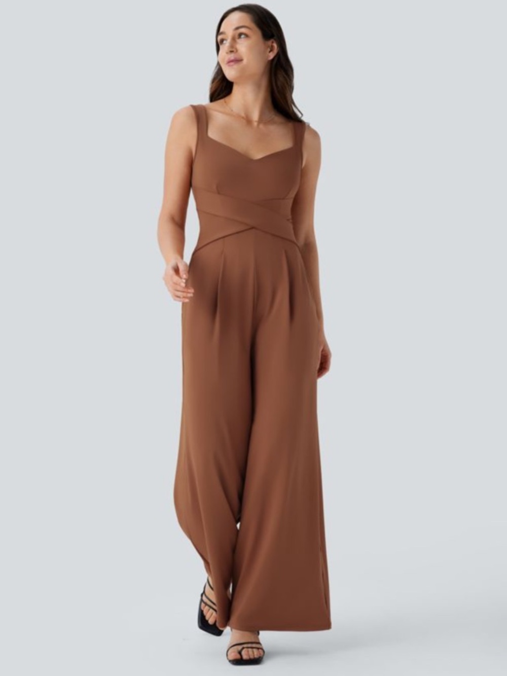 Halara U Back Sleeveless Casual Jumpsuit with Pockets Rust Red Medium NWT